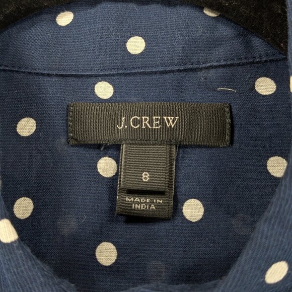 J Crew Button Up Top Womens Medium 8 Blue Polka Dot Sheer Cotton Silk Blend - Picture 4 of 10